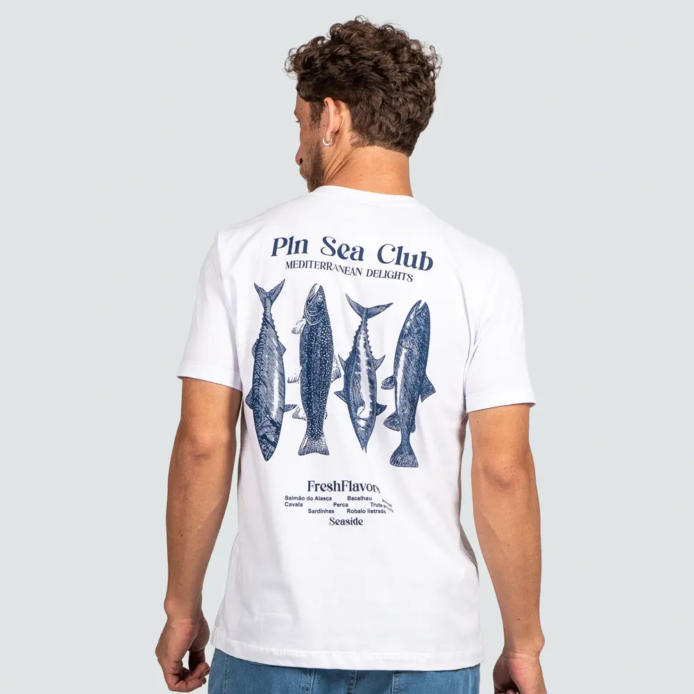 Camiseta Masculina Manga Curta Estampa Peixes .P1723