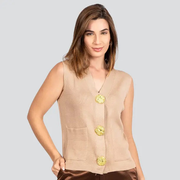 Colete Feminino Tricô Modal com Botões Metalizados .1836