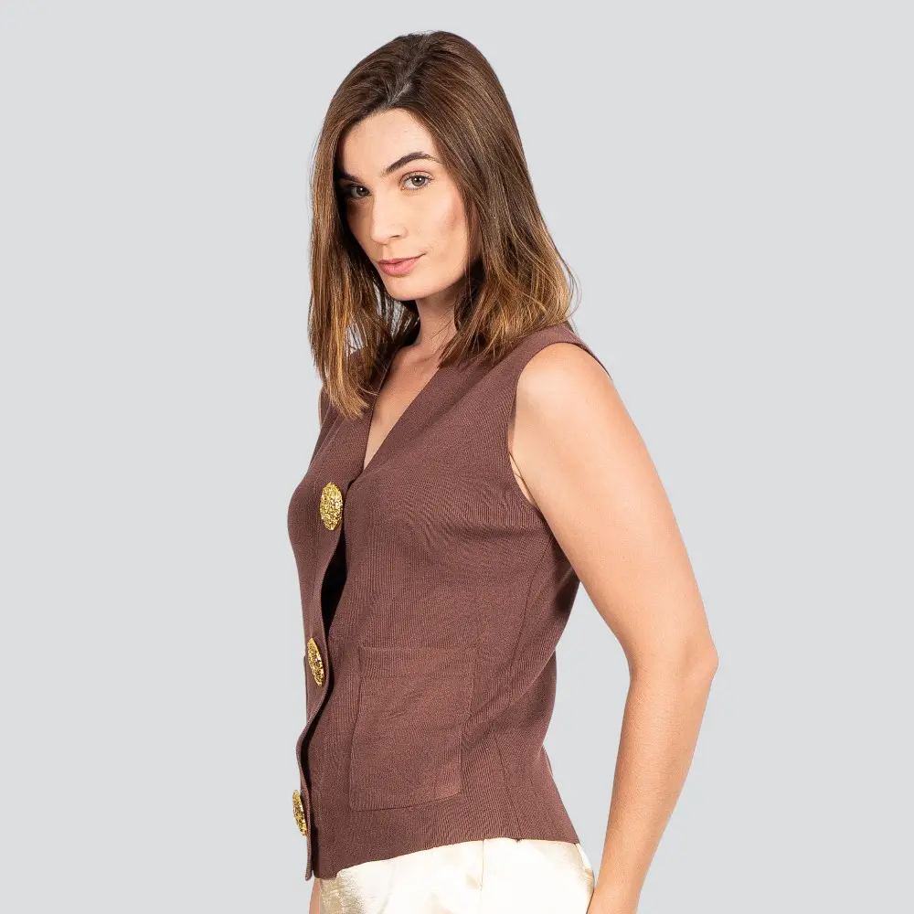 Colete Feminino Tricô Modal com Botões Metalizados .1836