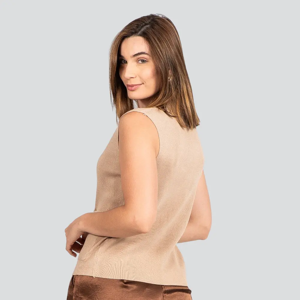 Colete Feminino Tricô Modal com Botões Metalizados .1836