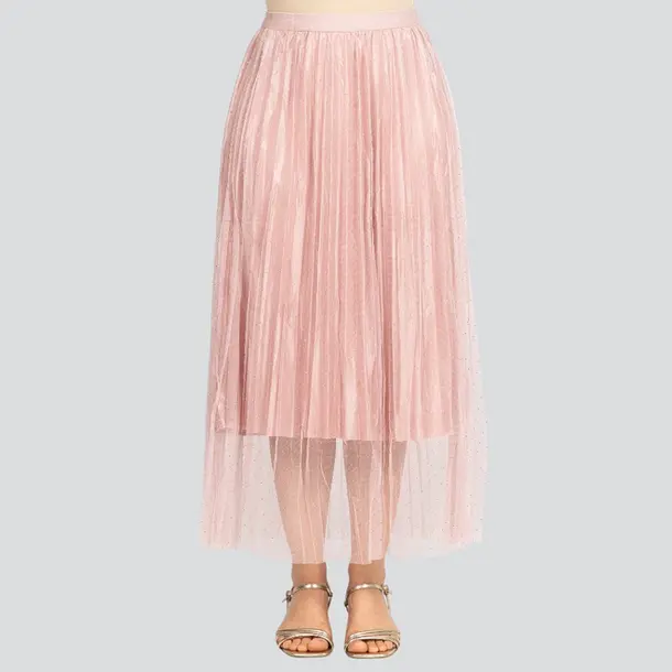 Saia Feminina Longa Fluida com Strass .JH1004 Rosa