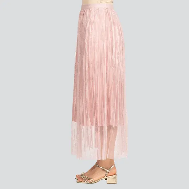 Saia Feminina Longa Fluida com Strass .JH1004 Rosa