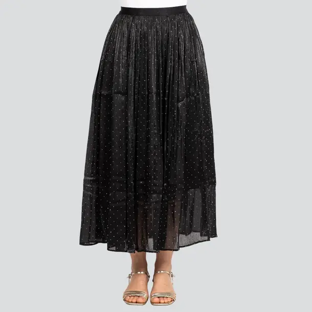 Saia Feminina Longa Fluida com Strass .JH1004 Preto