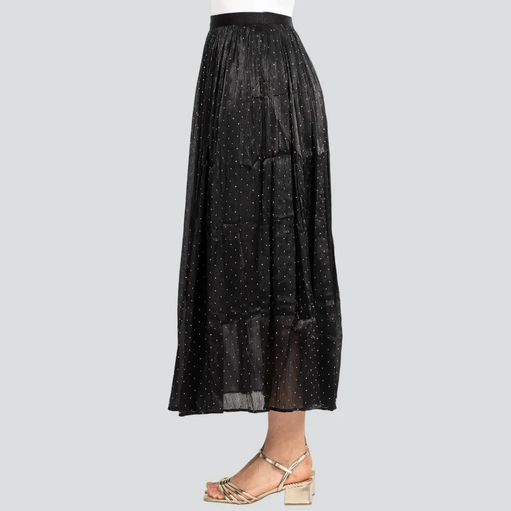 Saia Feminina Longa Fluida com Strass .JH1004