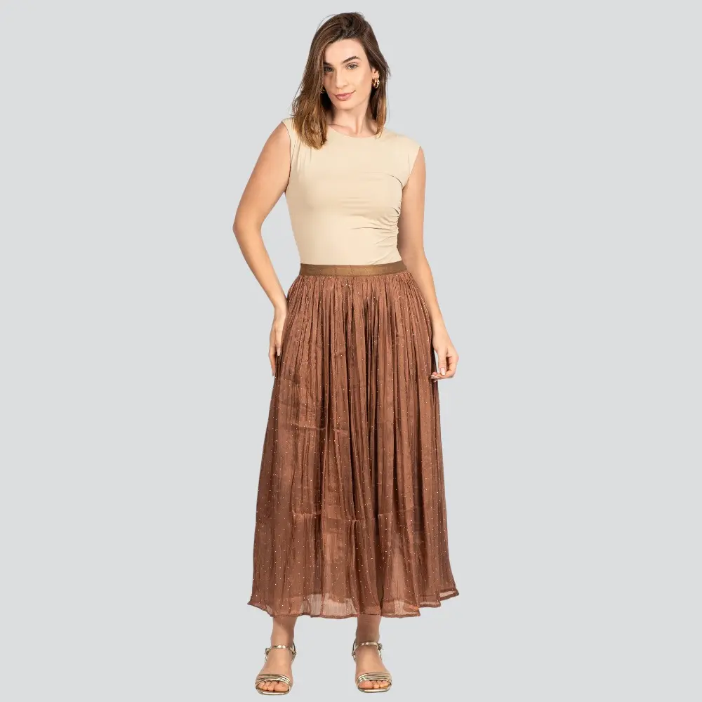 Saia Feminina Longa Fluida com Strass .JH1004