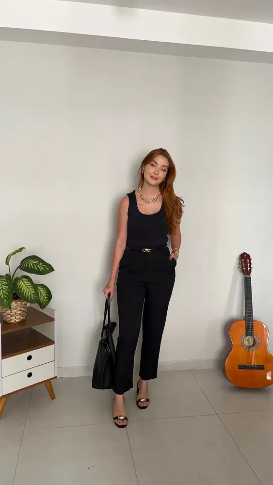 CALÇA  ALFAIATARIA COM CINTO REMOVIVEL RETA