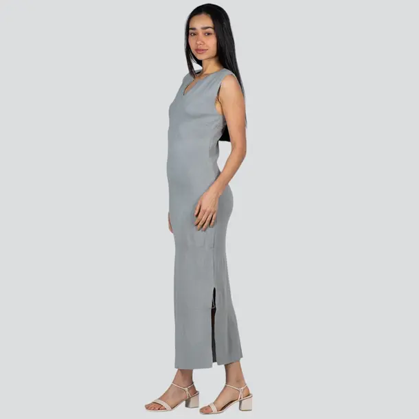 Vestido Feminino Longuete Tricô Modal .S1125 Cinza