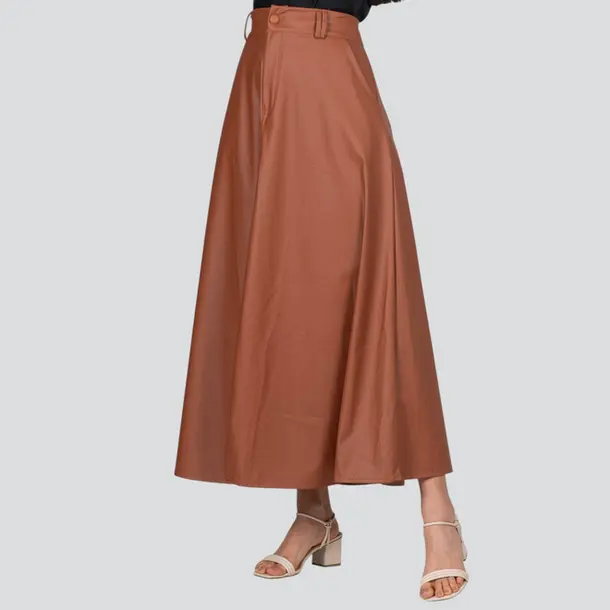 Saia Feminina Longa Evasê Em P.U .885051 Caramelo