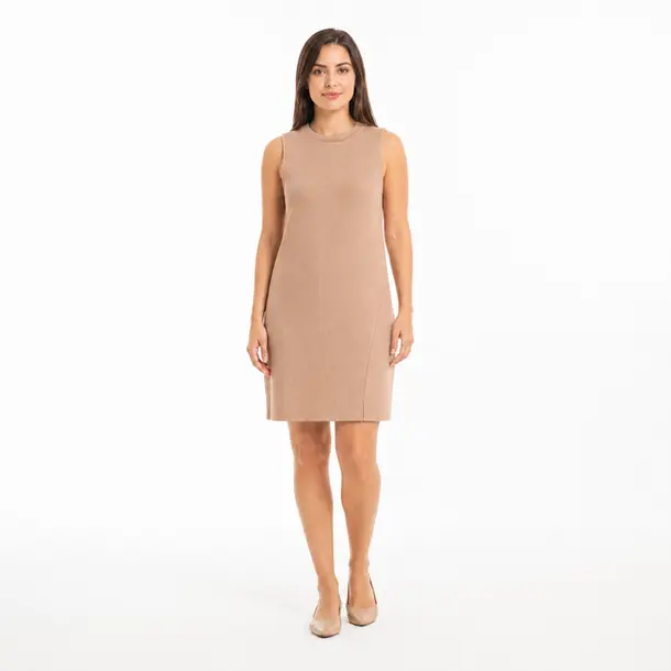 Vestido Feminino Canelado Sem Manga Gola Média .12507 Bege