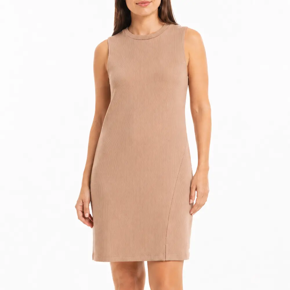 Vestido Feminino Canelado Sem Manga Gola Média .12507