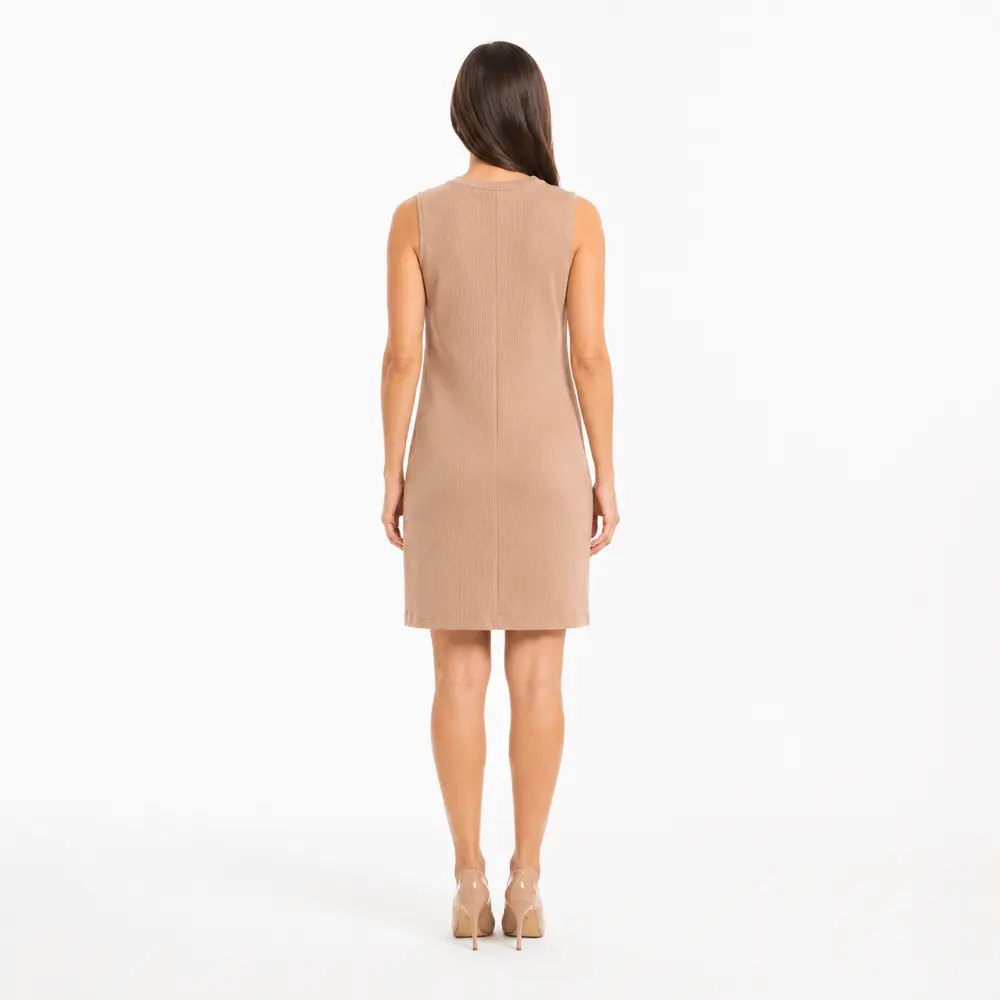 Vestido Feminino Canelado Sem Manga Gola Média .12507
