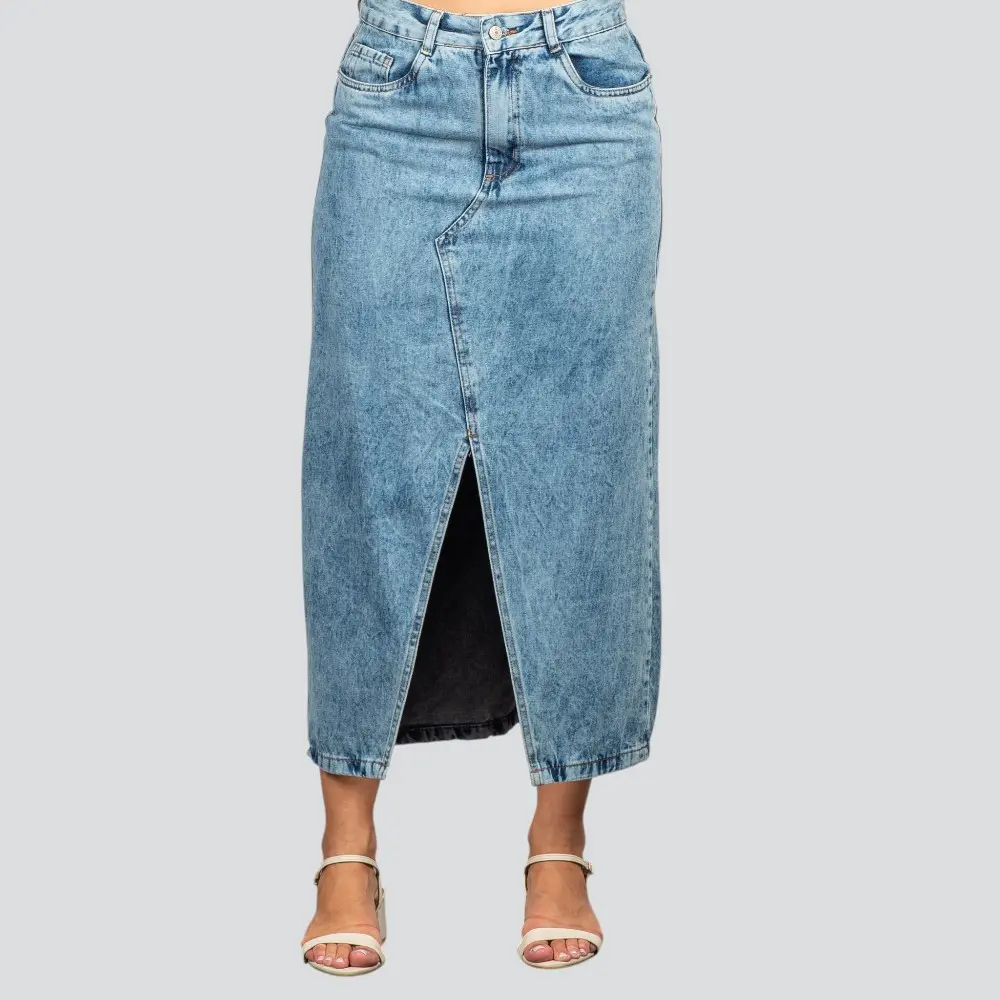 Saia Jeans Longa com Fenda Frontal .3094