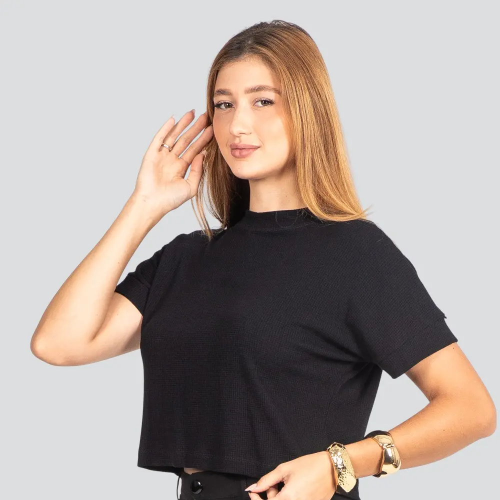 Blusa Feminina Manga Curta Waffle Ampla .8100