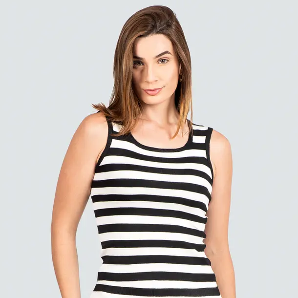 Regata Feminina Tricô Modal Listrada .LW4652B Preto
