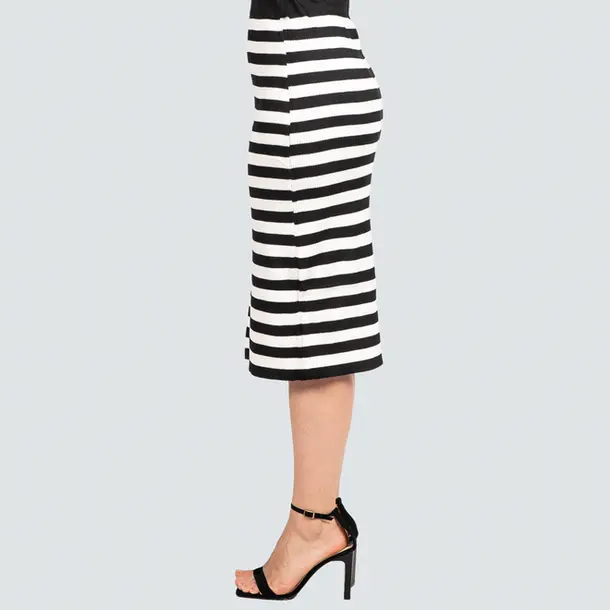 Saia Feminina Midi Tricô Modal Listrada .LW4652S Preto