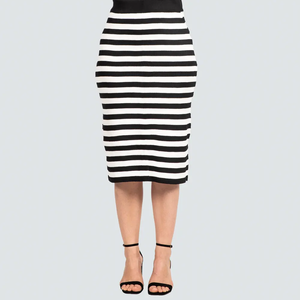 Saia Feminina Midi Tricô Modal Listrada .LW4652S