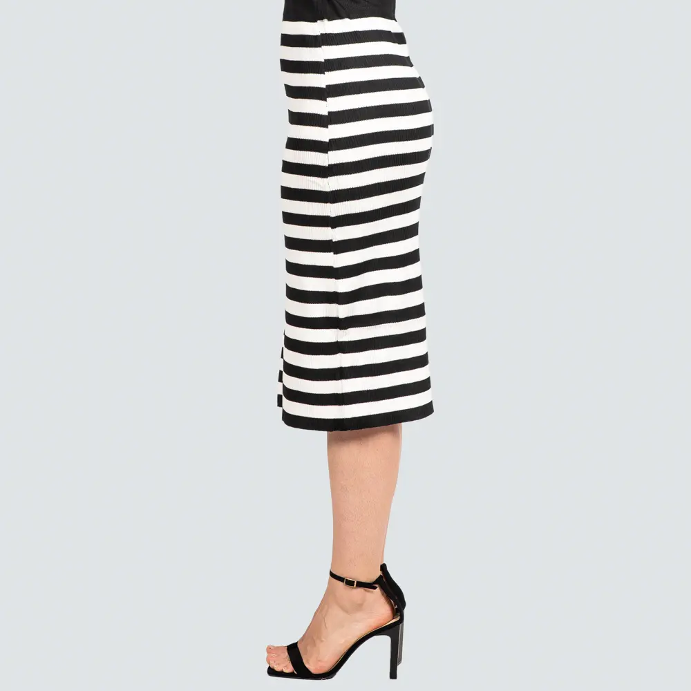 Saia Feminina Midi Tricô Modal Listrada .LW4652S