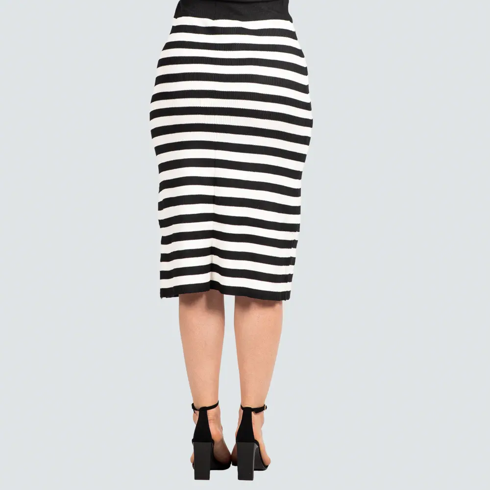 Saia Feminina Midi Tricô Modal Listrada .LW4652S