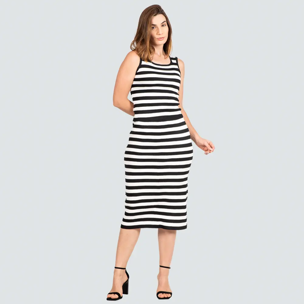 Saia Feminina Midi Tricô Modal Listrada .LW4652S