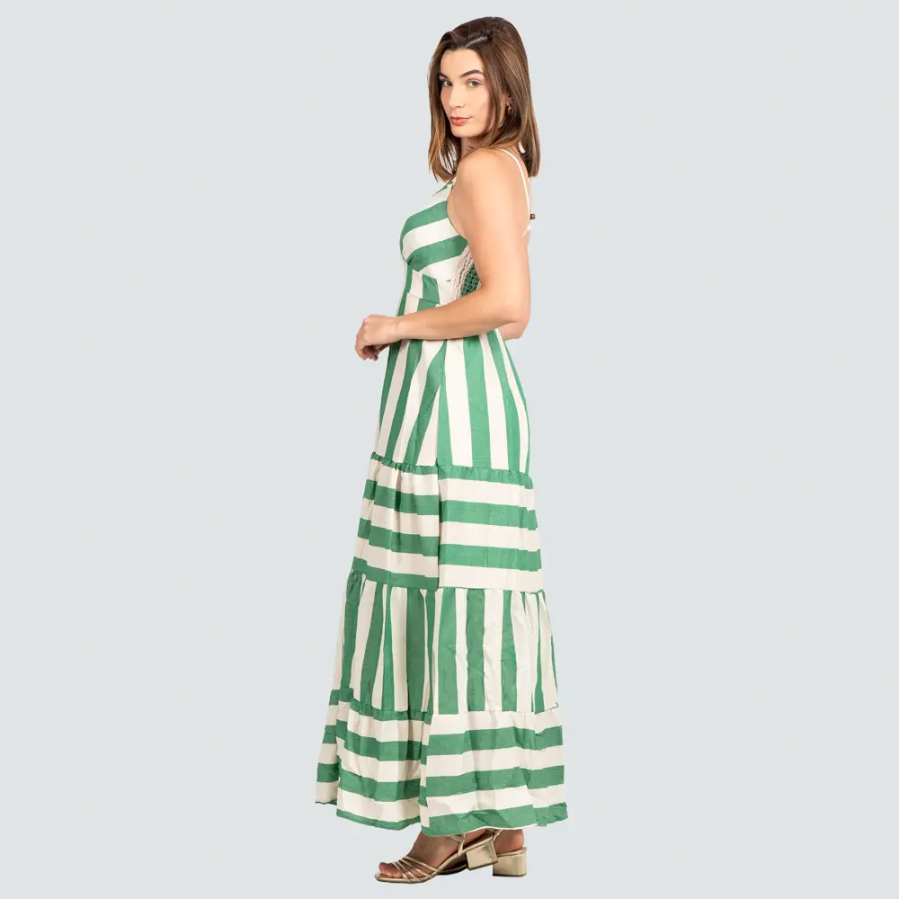 Vestido Longo Feminino Alça com Marias Listrado .P-669