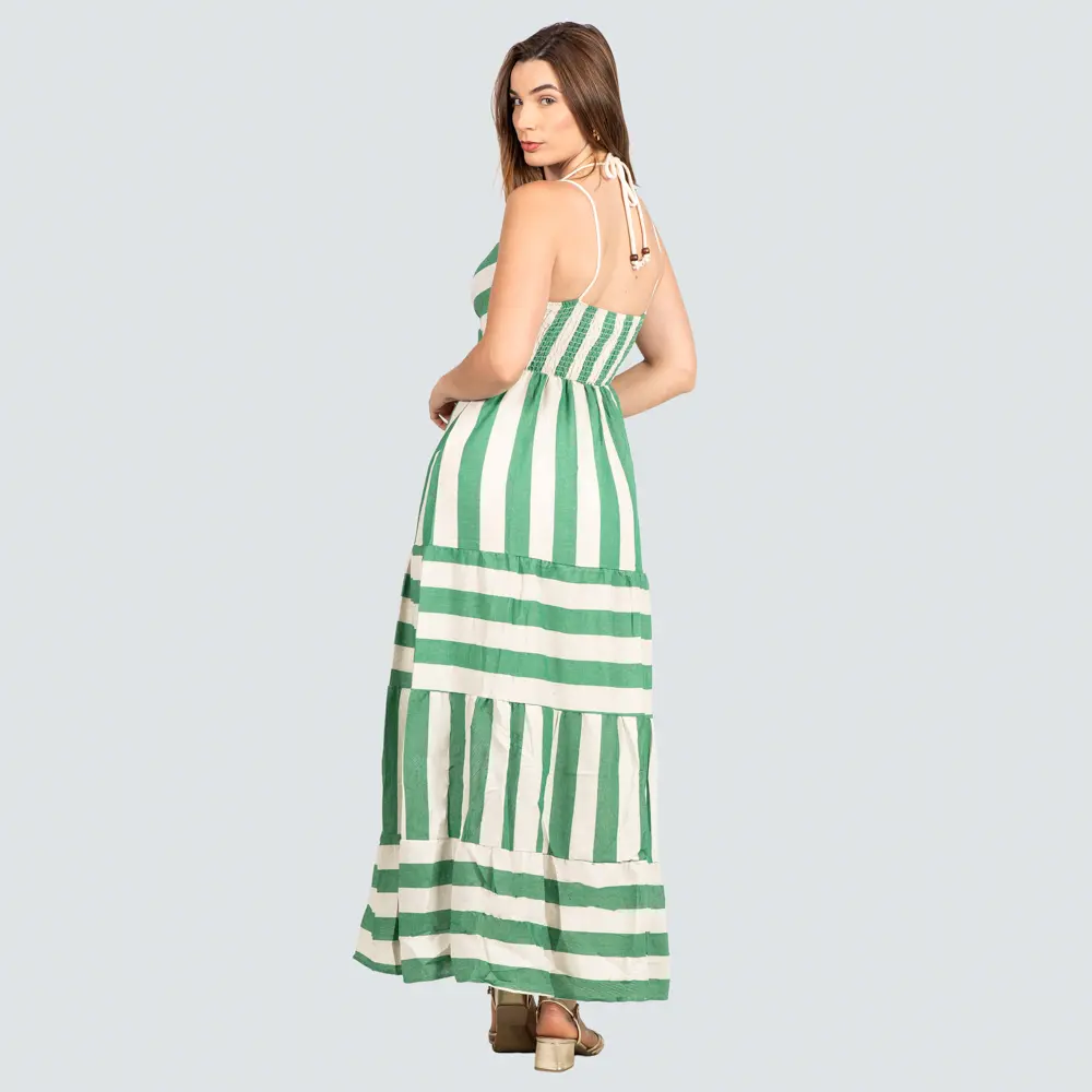 Vestido Longo Feminino Alça com Marias Listrado .P-669