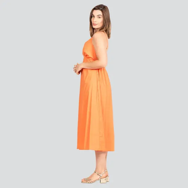 Vestido Feminino Tricoline Alça Fina Midi .VE028 Laranja