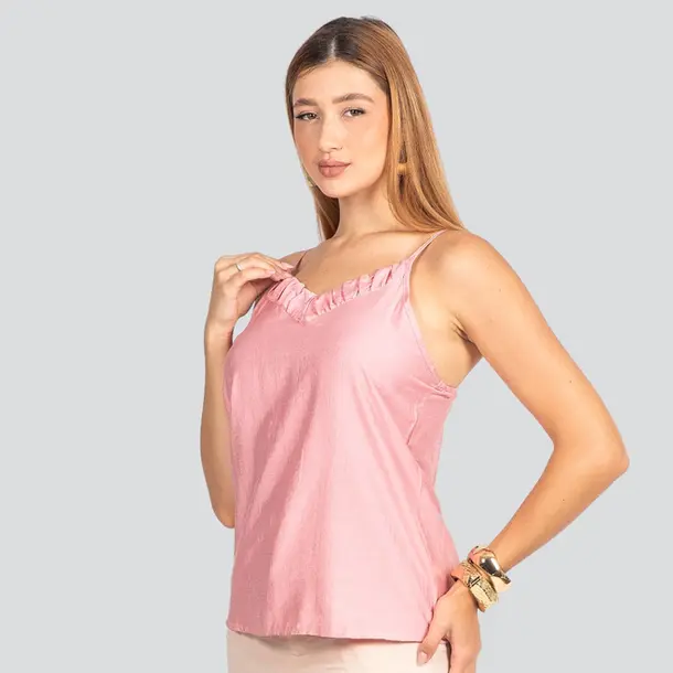 Regata Feminina Alça Fina Fluida .XH9628 Rosa