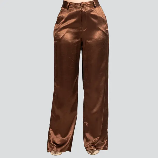 Calça Feminina Pantalona Acetinada .XX6031 Marrom