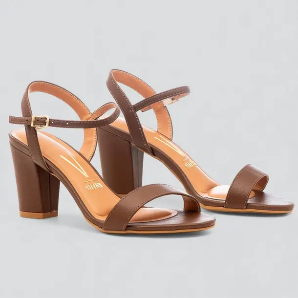 Sandália Feminina Salto Médio Bloco .6262474 Pelica Capuccino