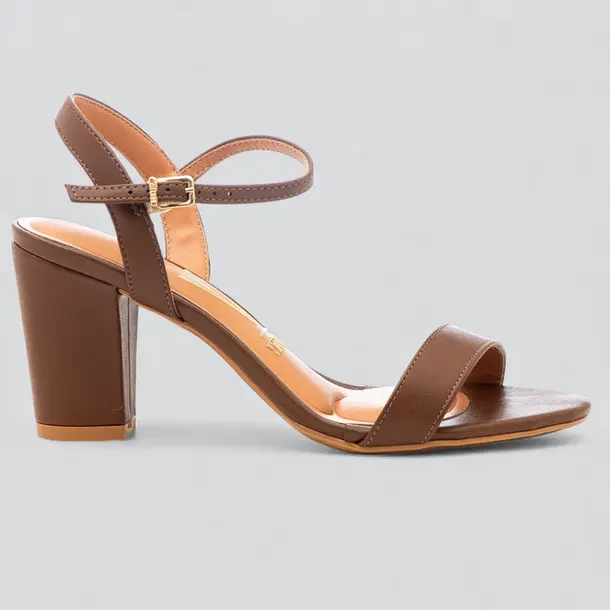 Sandália Feminina Salto Médio Bloco .6262474 Pelica Capuccino