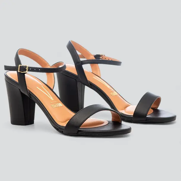 Sandália Feminina Salto Médio Bloco .6262474 Pelica Preto