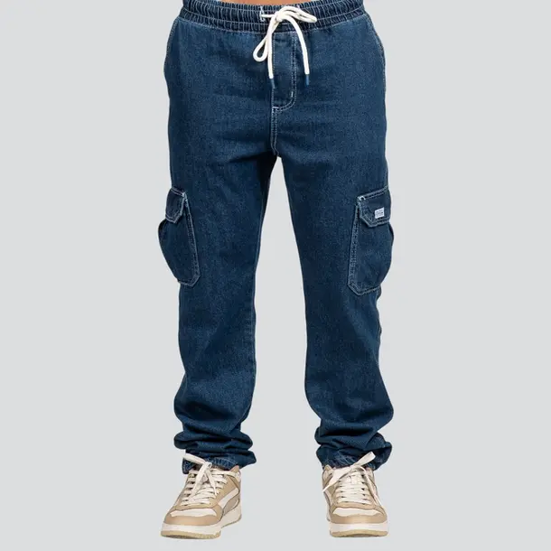 Calça Jeans Masculina Reta Cargo com Elástico no Cós .0070013 Lav Escura