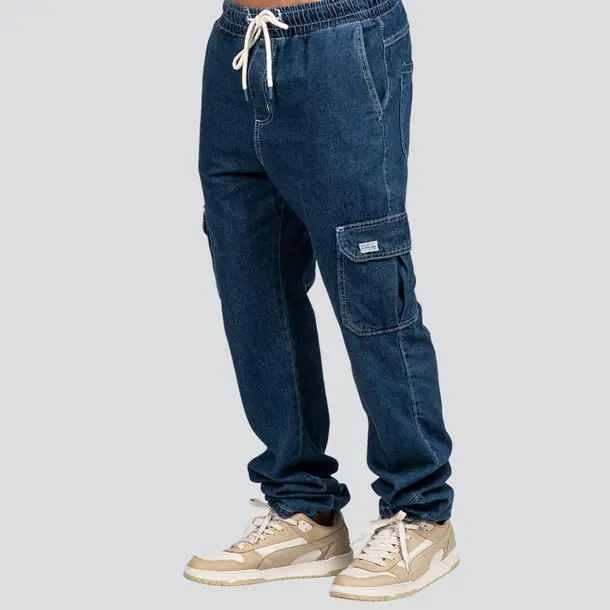 Calça Jeans Masculina Reta Cargo com Elástico no Cós .0070013 Lav Escura