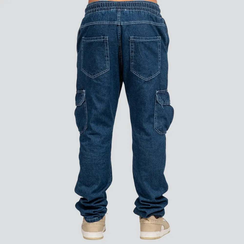 Calça Jeans Masculina Reta Cargo com Elástico no Cós .0070013
