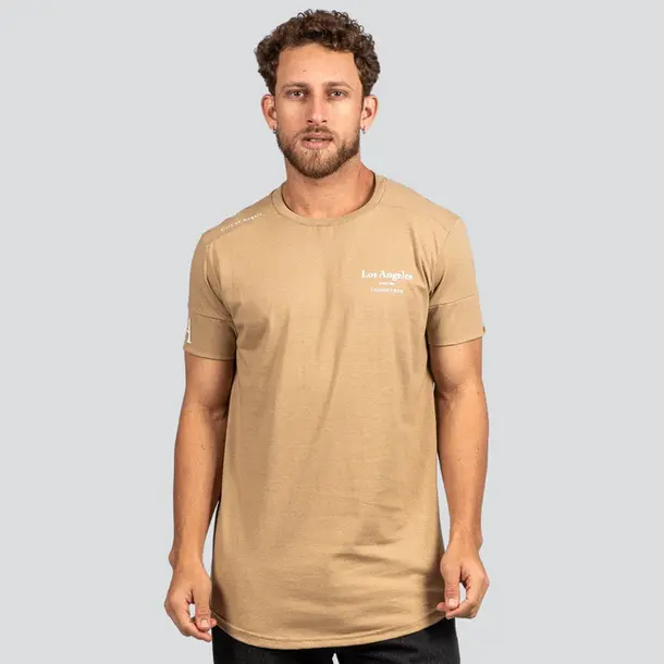 Camiseta Masculina Manga Curta Long Los Angeles .7039 Bege