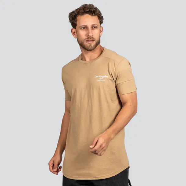 Camiseta Masculina Manga Curta Long Los Angeles .7039 Bege