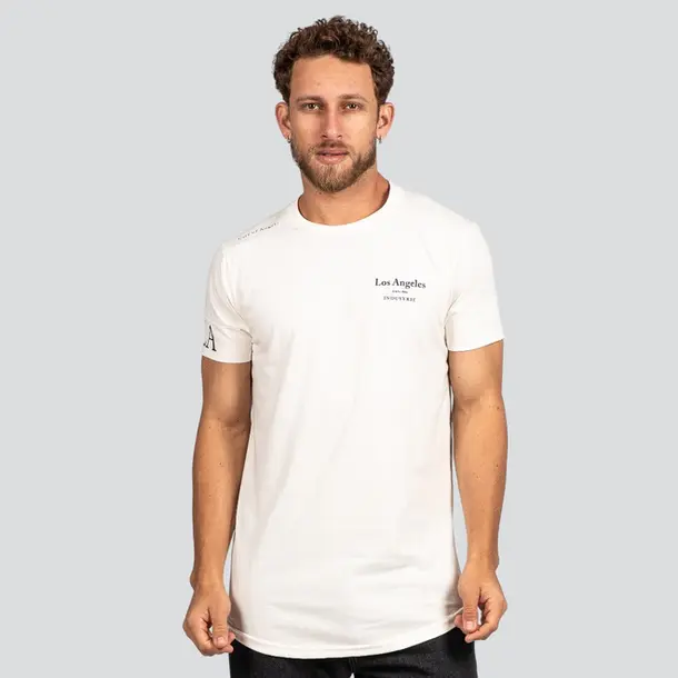Camiseta Masculina Manga Curta Long Los Angeles .7039 Off White