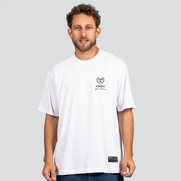 Camiseta Masculina Oversized Meia Manga Com Estampa Frente e Costas .P1795 Branco