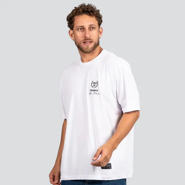 Camiseta Masculina Oversized Meia Manga Com Estampa Frente e Costas .P1795 Branco