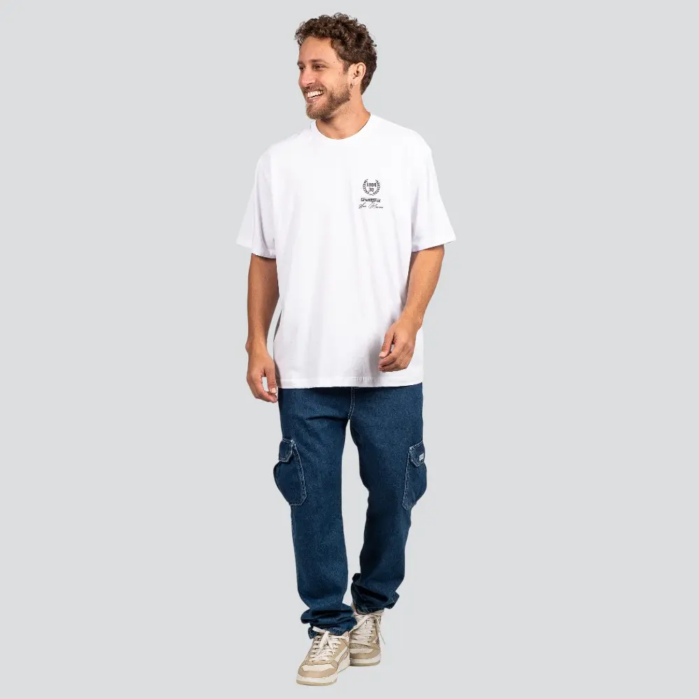Camiseta Masculina Oversized Meia Manga Com Estampa Frente e Costas .P1795