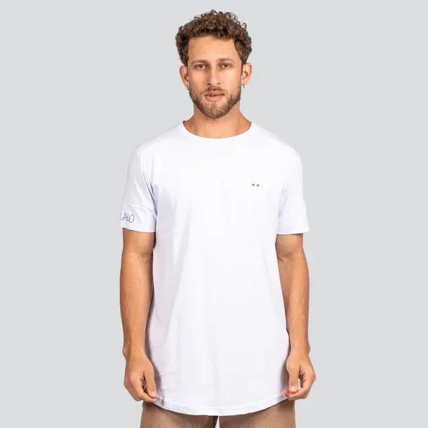 Camiseta Masculina Manga Curta Longline Com Bordado Milano .7040 Branco