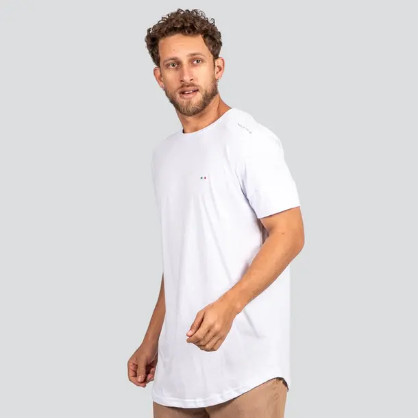 Camiseta Masculina Manga Curta Longline Com Bordado Milano .7040 Branco