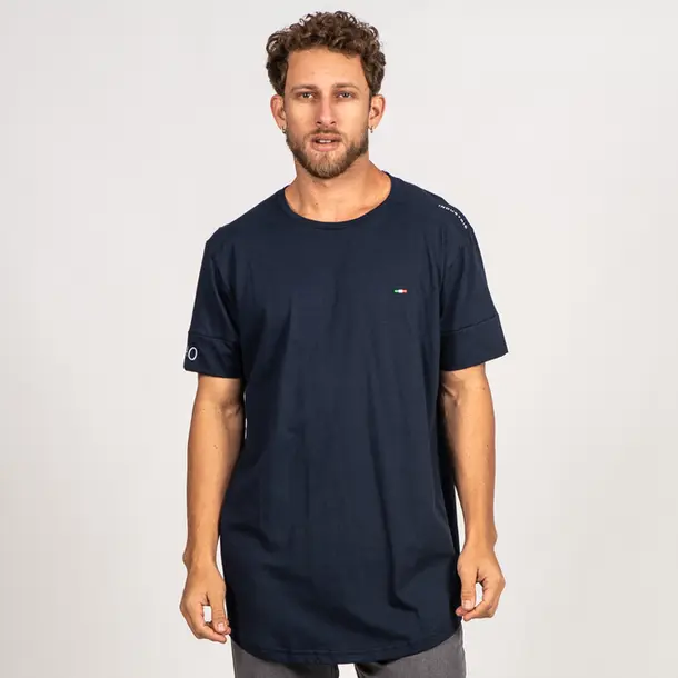 Camiseta Masculina Manga Curta Longline Com Bordado Milano .7040 Marinho