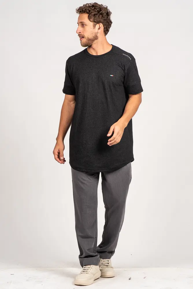 Camiseta Masculina Manga Curta Longline Com Bordado Milano .7040
