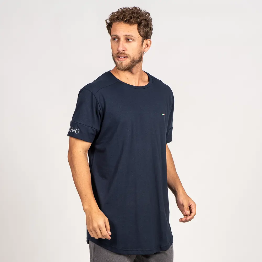 Camiseta Masculina Manga Curta Longline Com Bordado Milano .7040