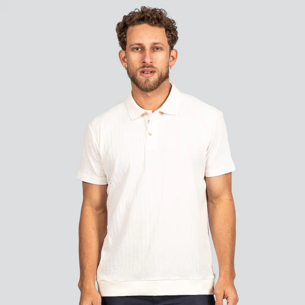Polo Masculina Manga Curta Texturizada Casual .29081576
