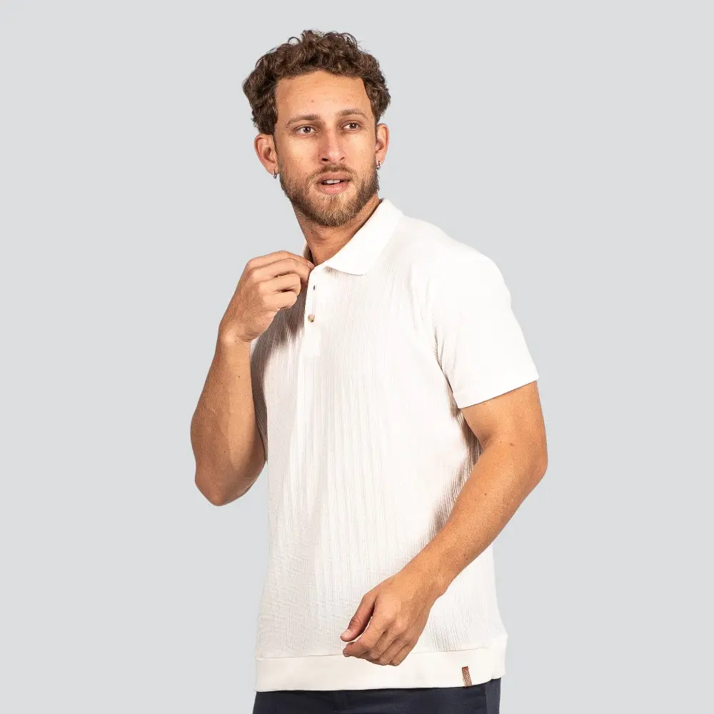 Polo Masculina Manga Curta Texturizada Casual .29081576