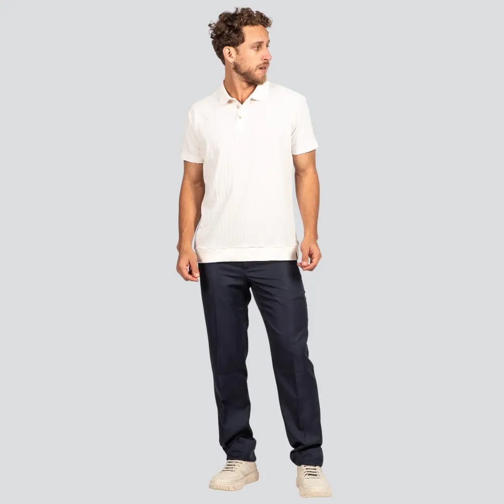 Polo Masculina Manga Curta Texturizada Casual .29081576
