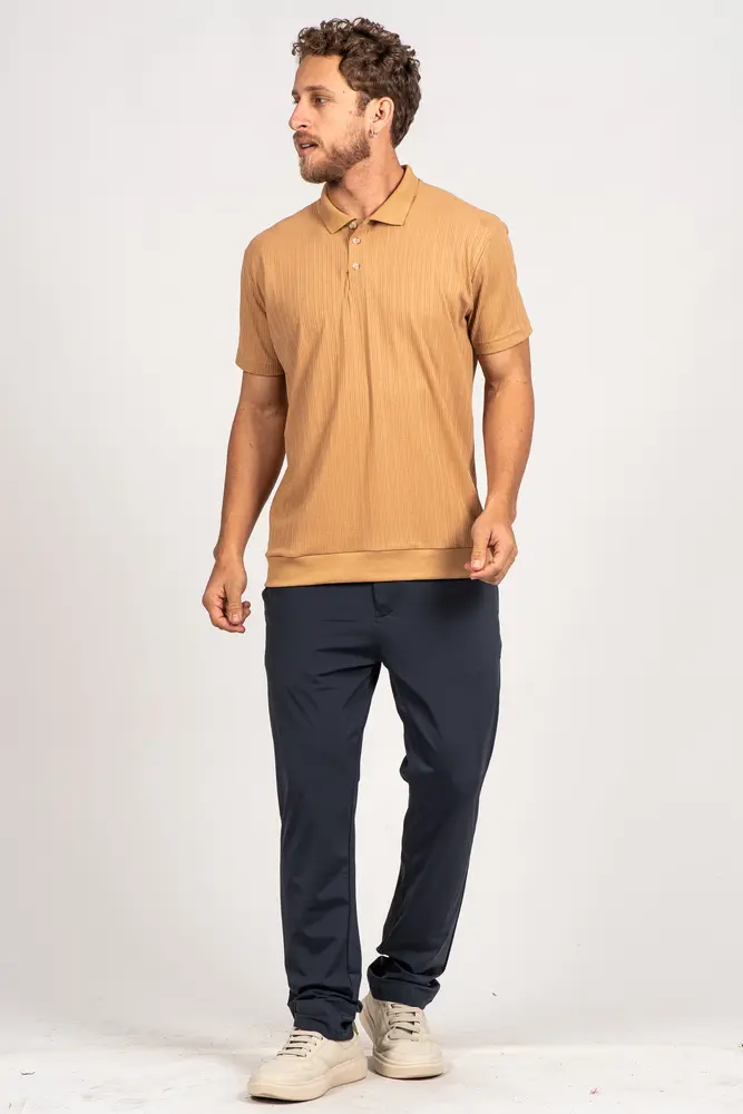 Polo Masculina Manga Curta Texturizada Casual .29081576