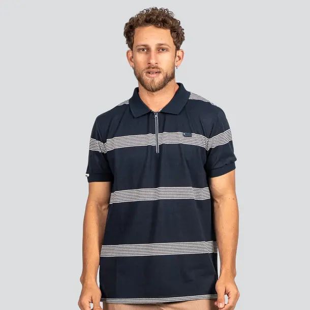 Polo Masculina Manga Curta Listrada com Zíper .29970007 Marinho